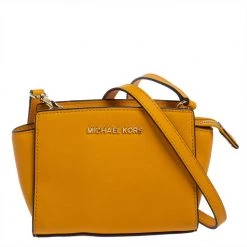 Michael Kors Mustard Saffiano Leather Mini Selma Crossbody Bag For Women
