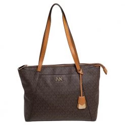 Michael Kors Brown/Tan Signature Coated Canvas And Leather Maddie Tote For Women