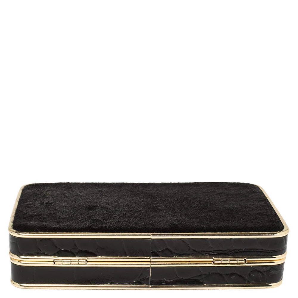 Michael Kors Black Pony Hair And Croc Embossed Leather Elsie Chain Clutch For Women - Image 6