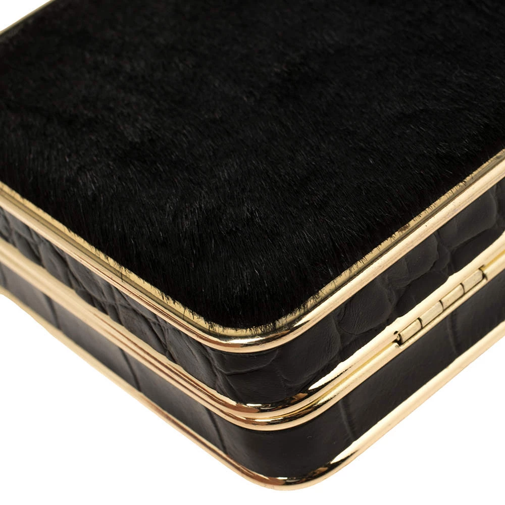 Michael Kors Black Pony Hair And Croc Embossed Leather Elsie Chain Clutch For Women - Image 10