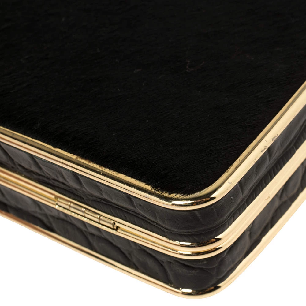 Michael Kors Black Pony Hair And Croc Embossed Leather Elsie Chain Clutch For Women - Image 11