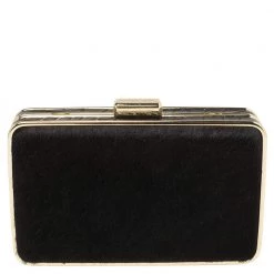 Michael Kors Black Pony Hair And Croc Embossed Leather Elsie Chain Clutch For Women