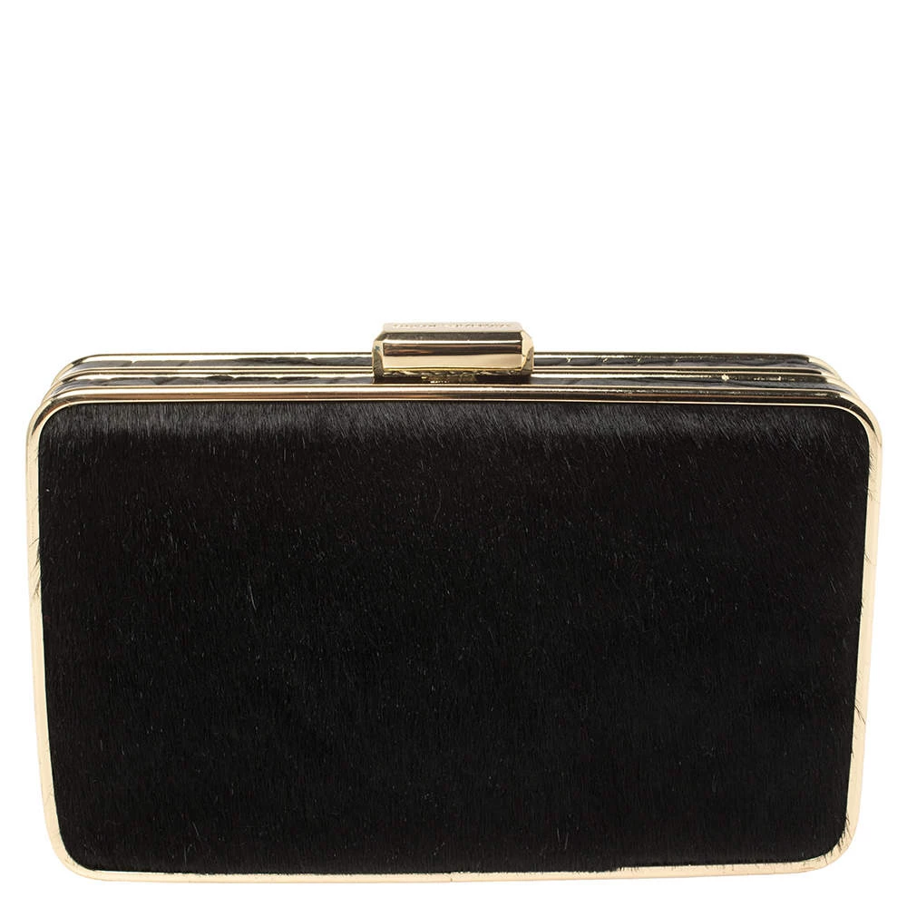 Michael Kors Black Pony Hair And Croc Embossed Leather Elsie Chain Clutch For Women - Image 4