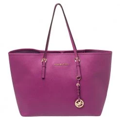 Michael Kors Purple Saffiano Leather Large Jet Set Travel Tote For Women