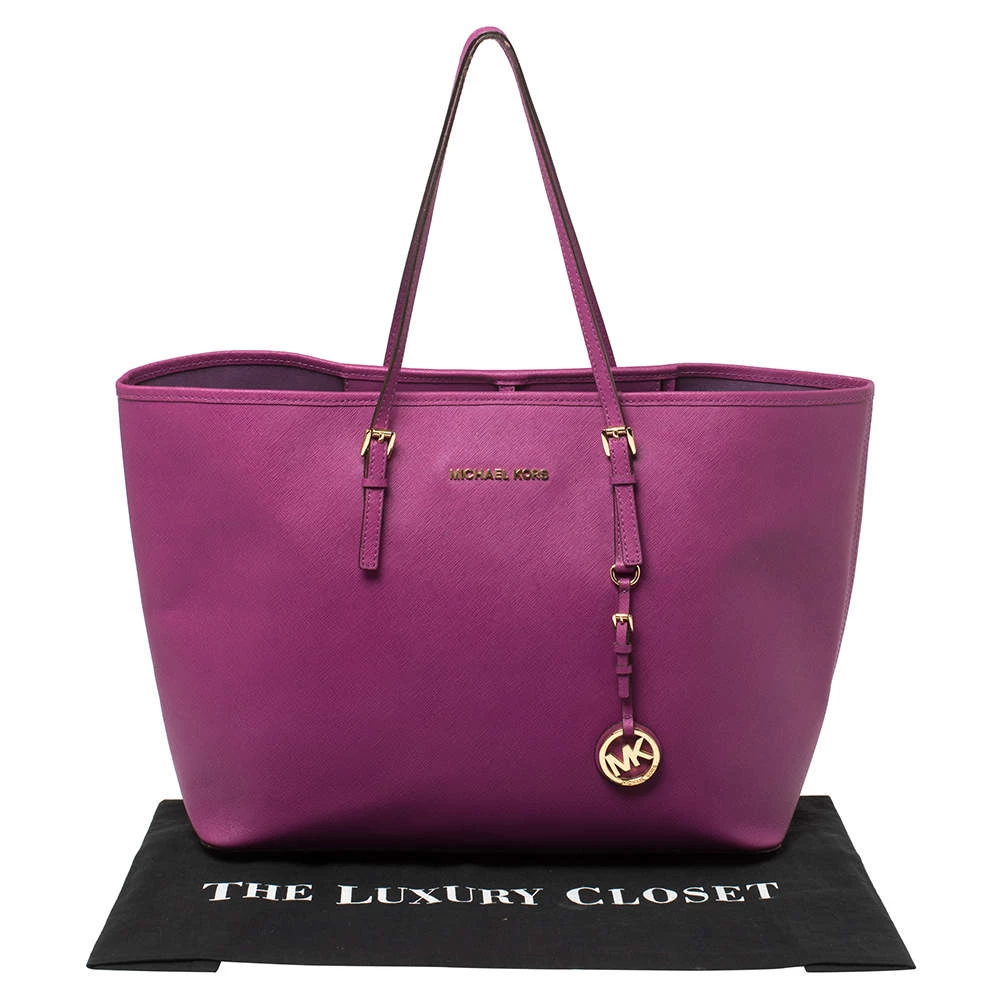 Michael Kors Purple Saffiano Leather Large Jet Set Travel Tote For Women - Image 10