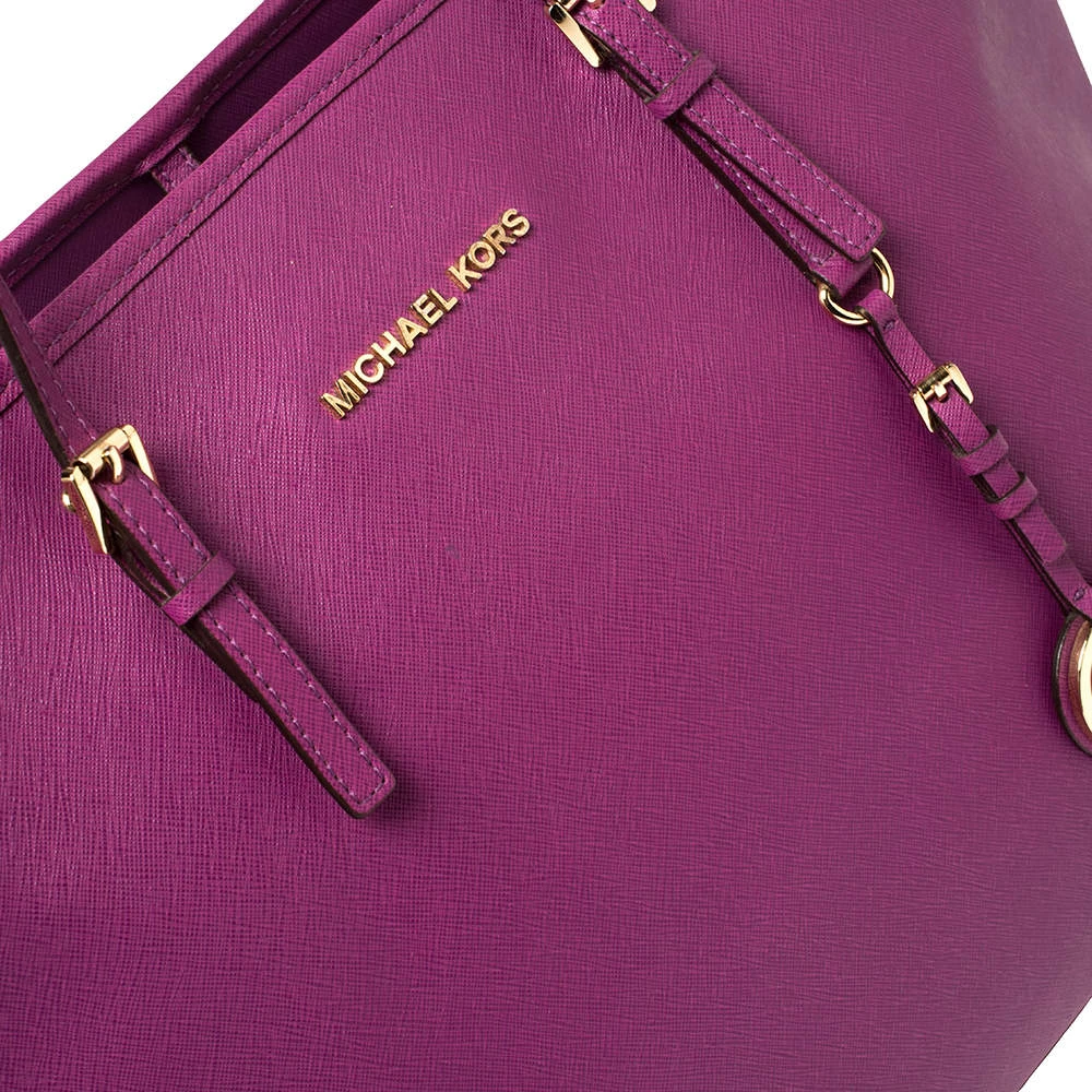 Michael Kors Purple Saffiano Leather Large Jet Set Travel Tote For Women - Image 5