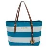 Michael Kors Blue/White Striped Coated Canvas Travel Jet Set Tote For Women