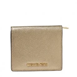 Michael Kors Metallic Gold Leather Compact Wallet For Women