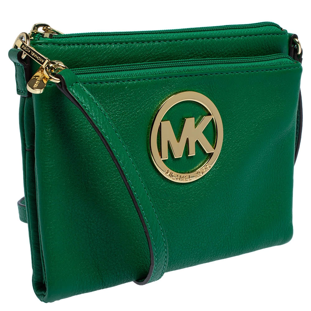 Michael Kors Green Leather Fulton Crossbody Bag For Women - Image 3