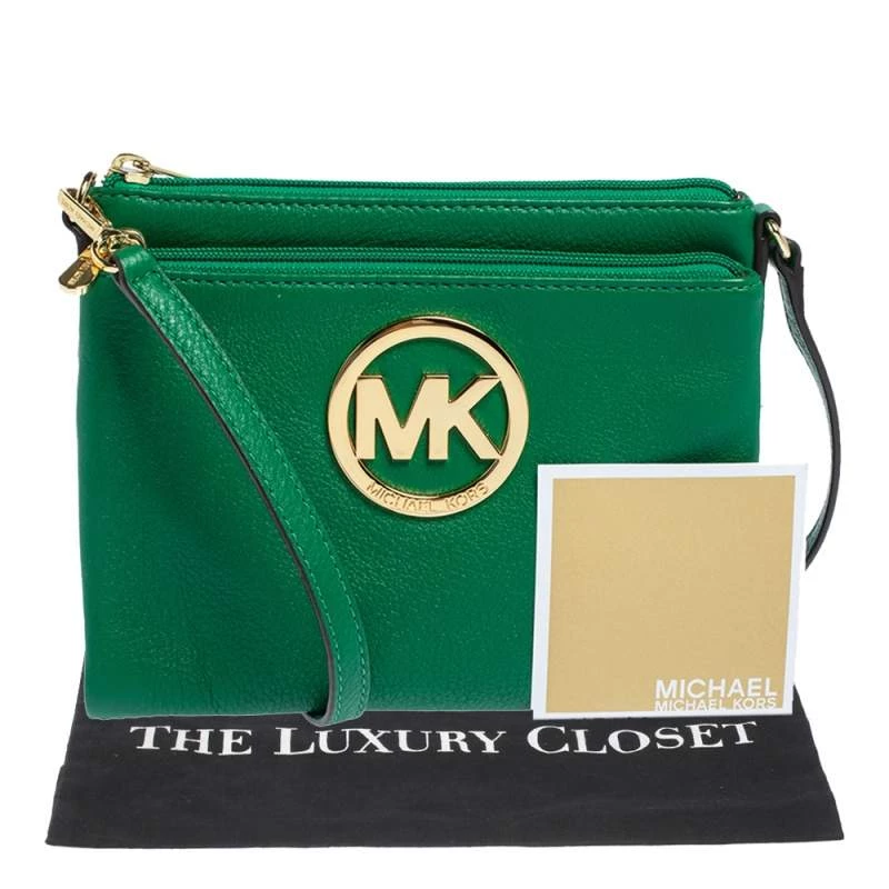 Michael Kors Green Leather Fulton Crossbody Bag For Women - Image 9