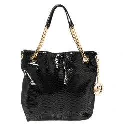 Michael Kors Black Python Embossed Leather Chain Tote For Women