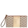 Michael Kors Beige/Gold Croc Embossed Leather And Signature Coated Canvas Large Jet Set Wristlet Clutch For Women