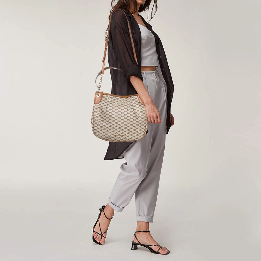 Michael Kors Beige/Brown Signature Coated Canvas And Leather Jet Set Hobo For Women - Image 2