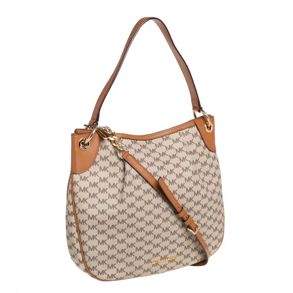 Michael Kors Beige/Brown Signature Coated Canvas And Leather Jet Set Hobo For Women - Image 3