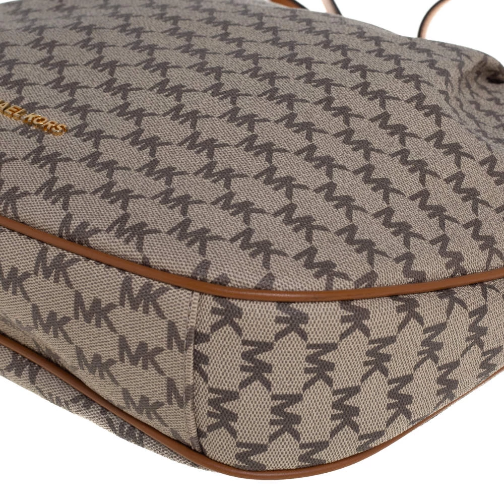 Michael Kors Beige/Brown Signature Coated Canvas And Leather Jet Set Hobo For Women - Image 11