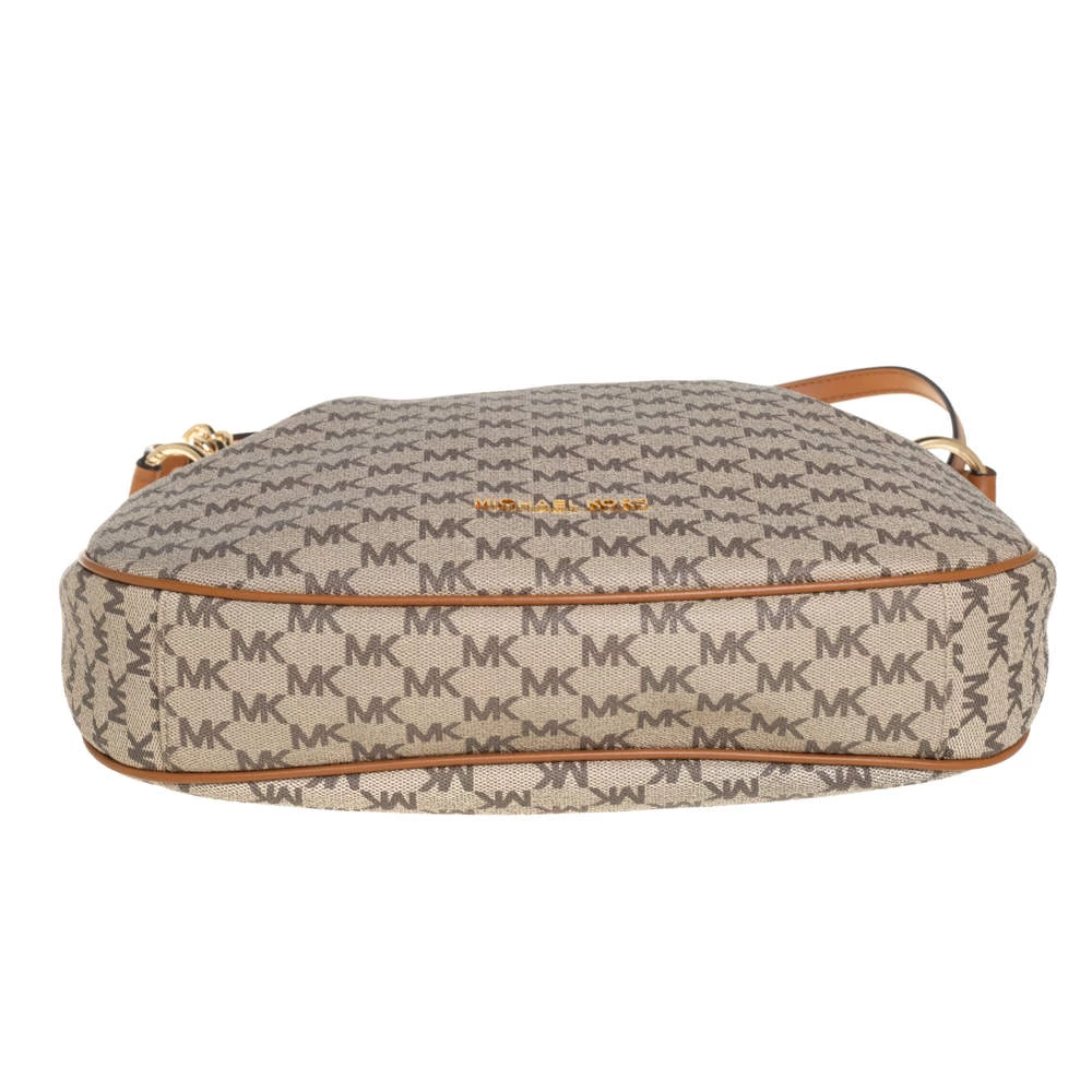 Michael Kors Beige/Brown Signature Coated Canvas And Leather Jet Set Hobo For Women - Image 6