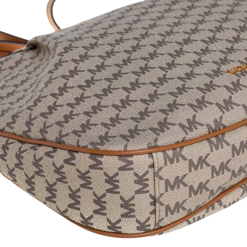 Michael Kors Beige/Brown Signature Coated Canvas And Leather Jet Set Hobo For Women - Image 10