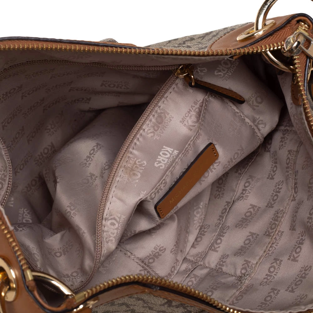 Michael Kors Beige/Brown Signature Coated Canvas And Leather Jet Set Hobo For Women - Image 7