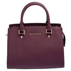 Michael Kors Burgundy Saffiano Leather Savannah Satchel For Women