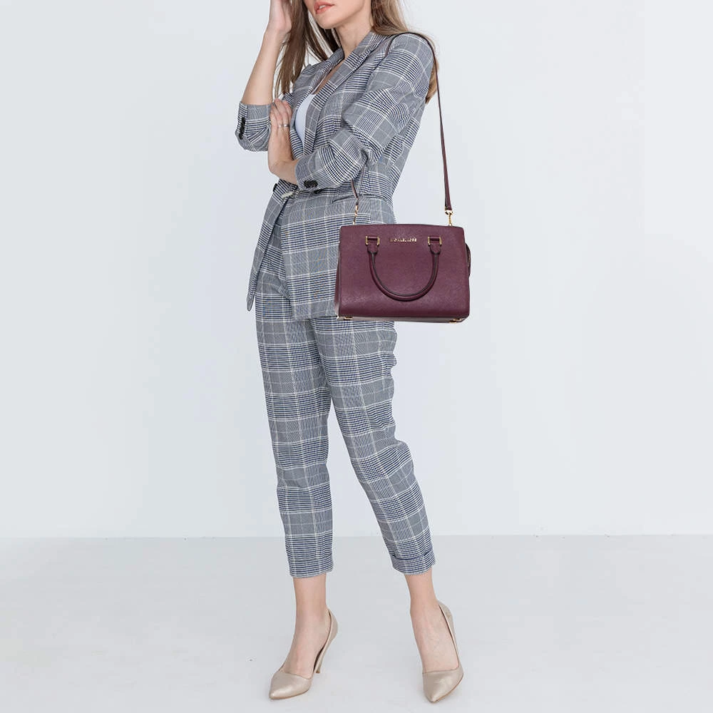 Michael Kors Burgundy Saffiano Leather Savannah Satchel For Women - Image 2
