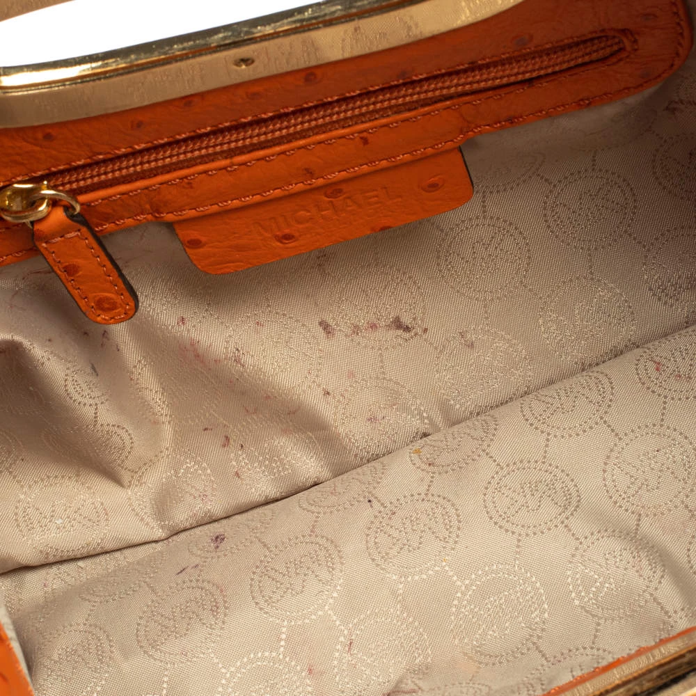 Michael Kors Orange Ostrich Embossed Leather Berkley Clutch For Women - Image 7