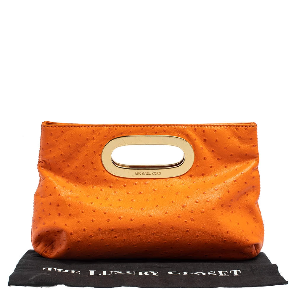 Michael Kors Orange Ostrich Embossed Leather Berkley Clutch For Women - Image 9