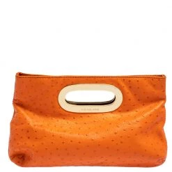 Michael Kors Orange Ostrich Embossed Leather Berkley Clutch For Women