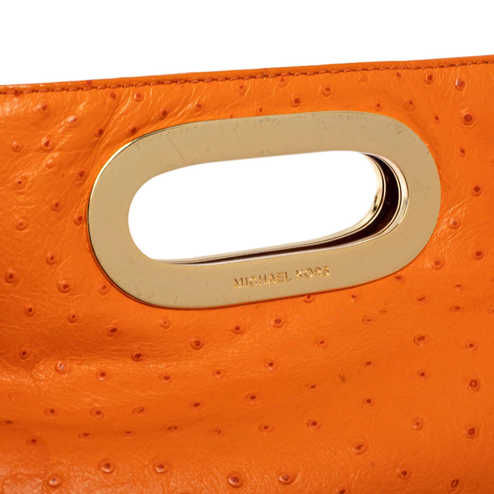 Michael Kors Orange Ostrich Embossed Leather Berkley Clutch For Women - Image 5
