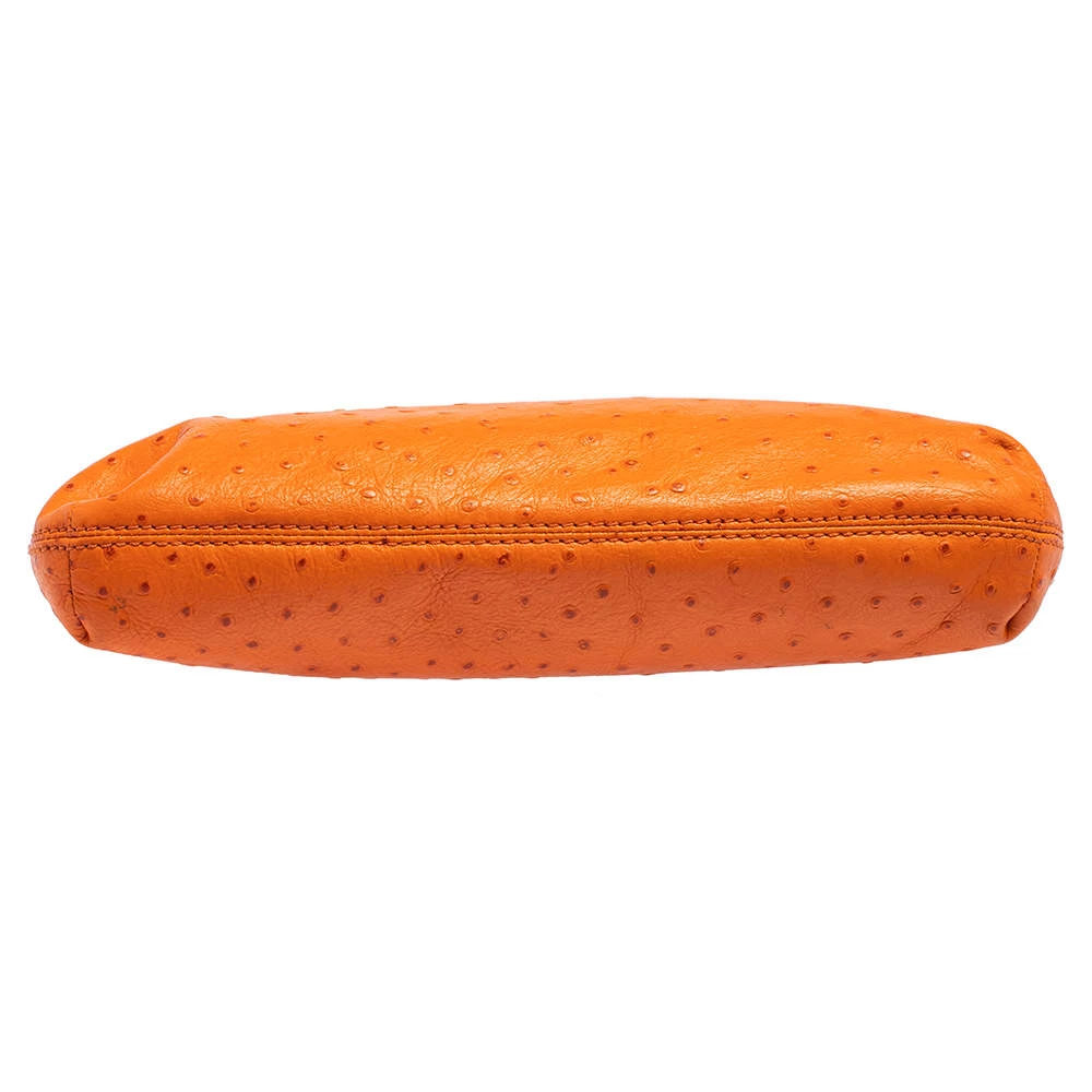 Michael Kors Orange Ostrich Embossed Leather Berkley Clutch For Women - Image 6