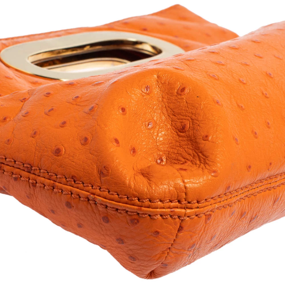 Michael Kors Orange Ostrich Embossed Leather Berkley Clutch For Women - Image 10