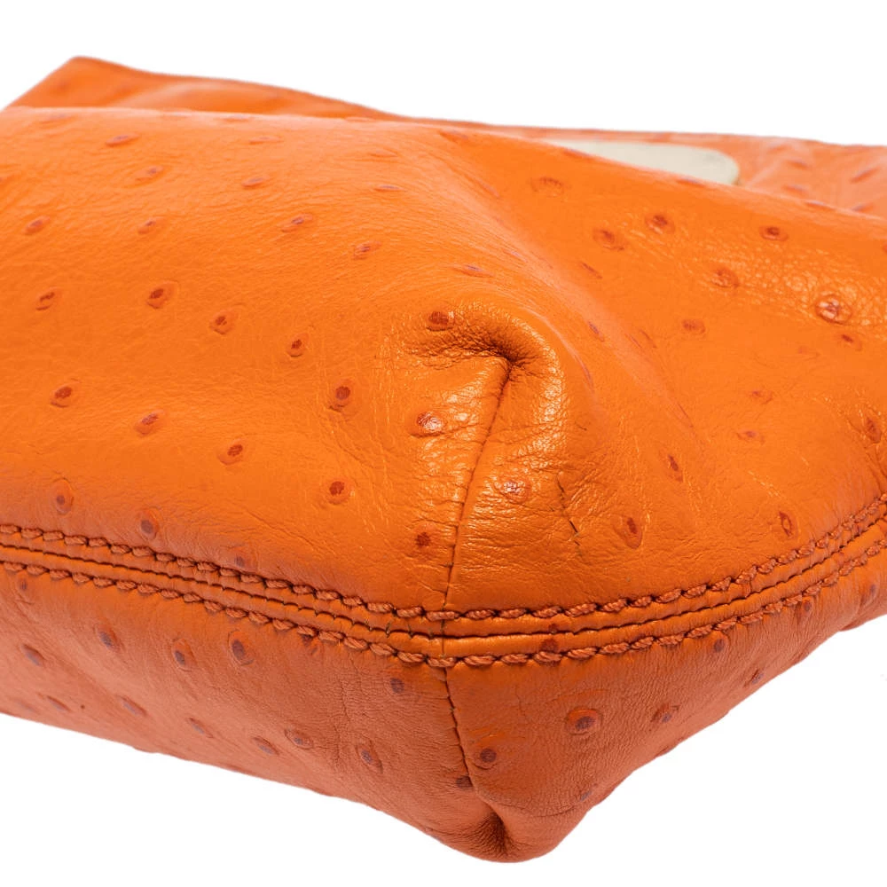 Michael Kors Orange Ostrich Embossed Leather Berkley Clutch For Women - Image 11