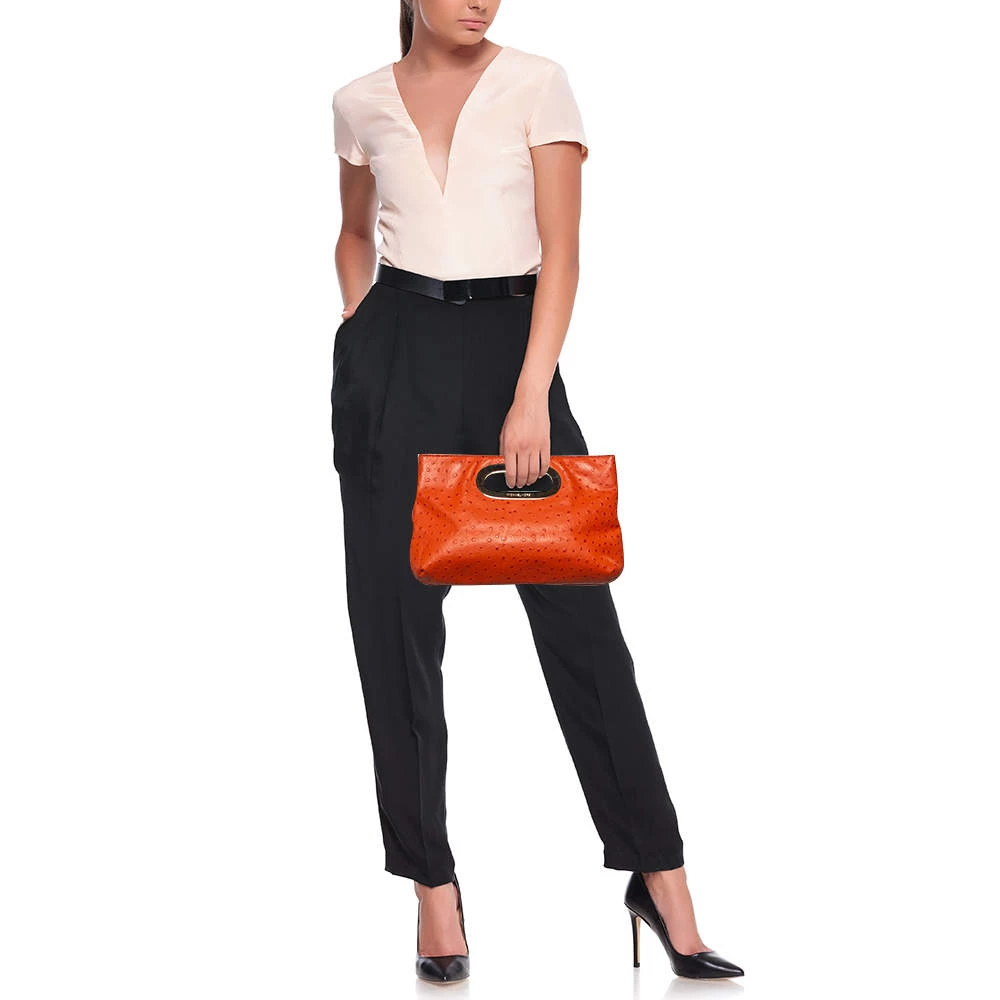 Michael Kors Orange Ostrich Embossed Leather Berkley Clutch For Women - Image 2