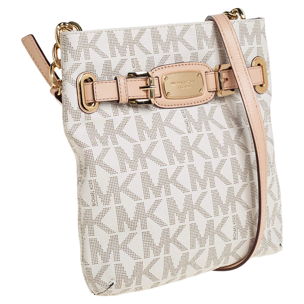 Michael Kors Cream/Tan Coated Canvas And Leather Hamilton Crossbody Bag For Women - Image 3