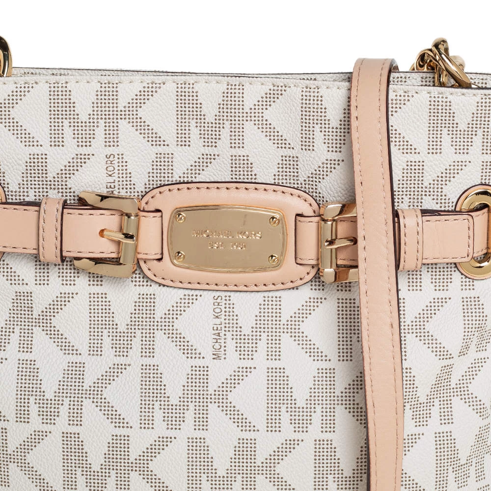 Michael Kors Cream/Tan Coated Canvas And Leather Hamilton Crossbody Bag For Women - Image 5