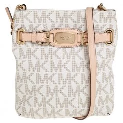 Michael Kors Cream/Tan Coated Canvas And Leather Hamilton Crossbody Bag For Women