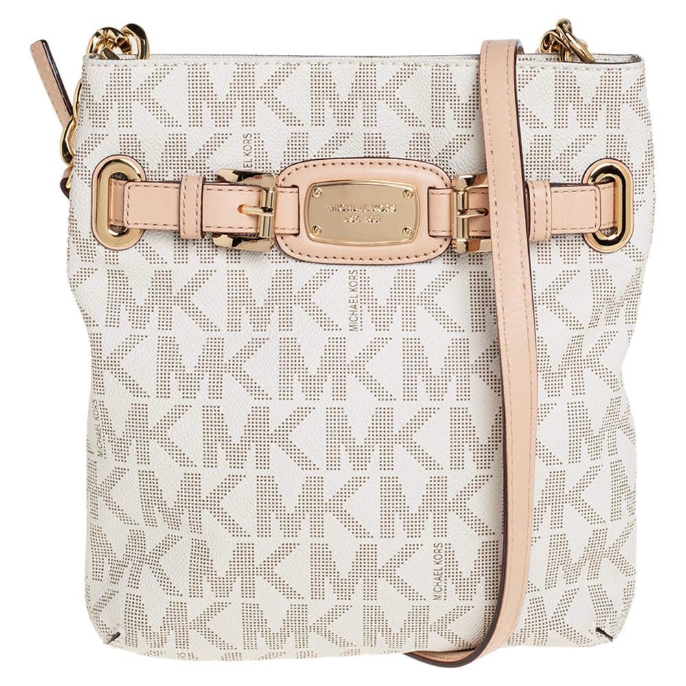 Michael Kors Cream/Tan Coated Canvas And Leather Hamilton Crossbody Bag For Women