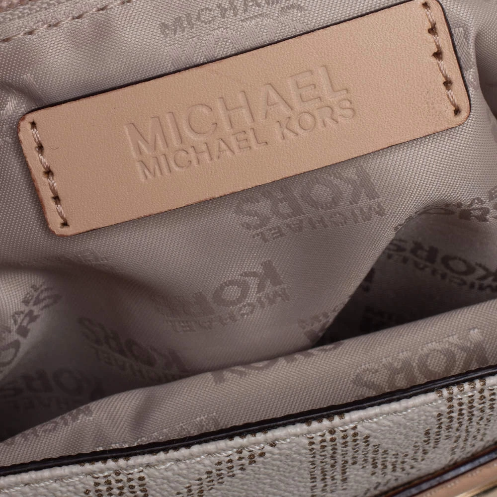 Michael Kors Cream/Tan Coated Canvas And Leather Hamilton Crossbody Bag For Women - Image 8