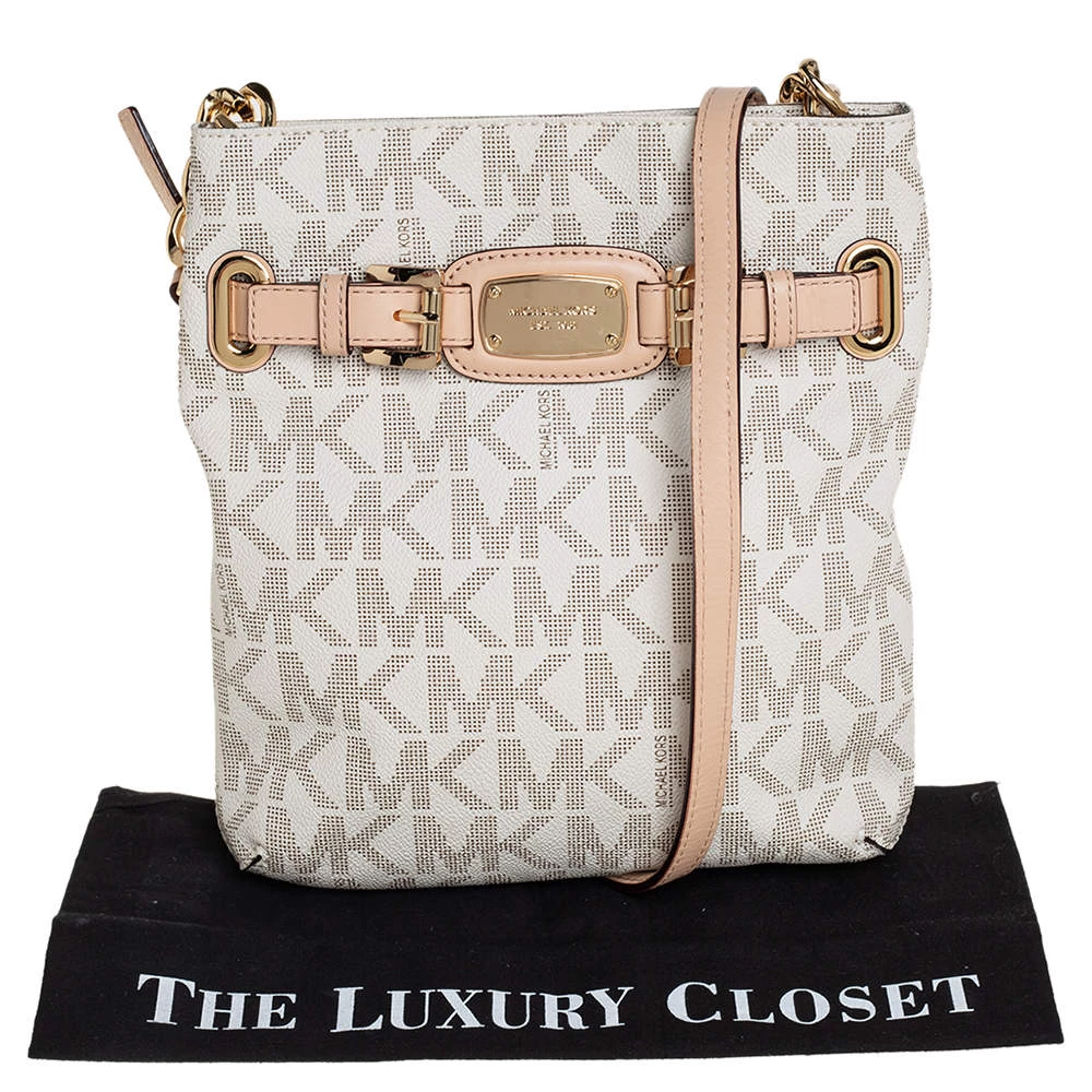 Michael Kors Cream/Tan Coated Canvas And Leather Hamilton Crossbody Bag For Women - Image 9