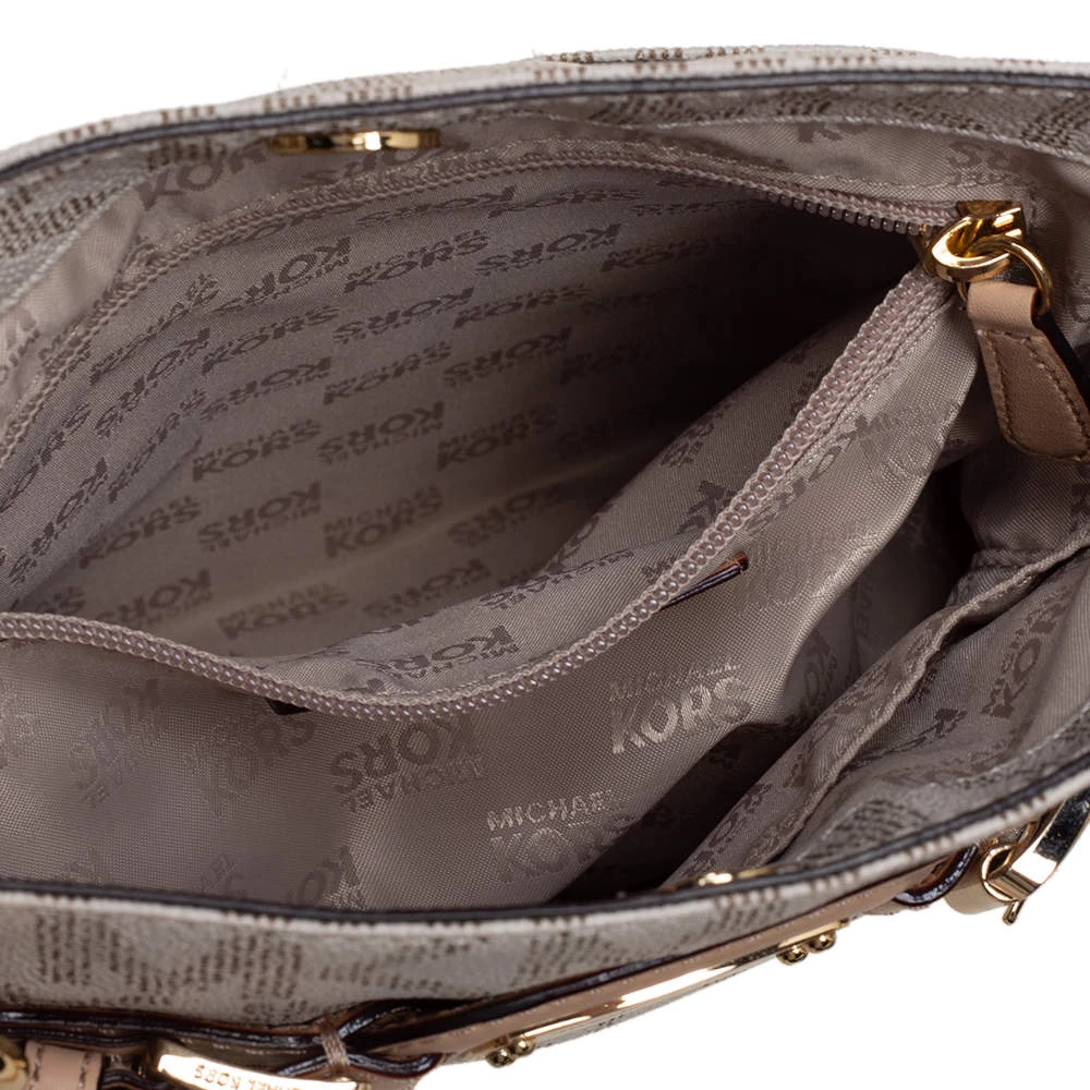 Michael Kors Cream/Tan Coated Canvas And Leather Hamilton Crossbody Bag For Women - Image 7