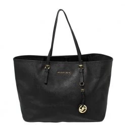 Michael Kors Black Saffiano Leather Large Jet Set Travel Tote For Women