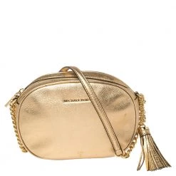 Michael Kors Metallic Gold Leather Medium Ginny Crossbody Bag For Women