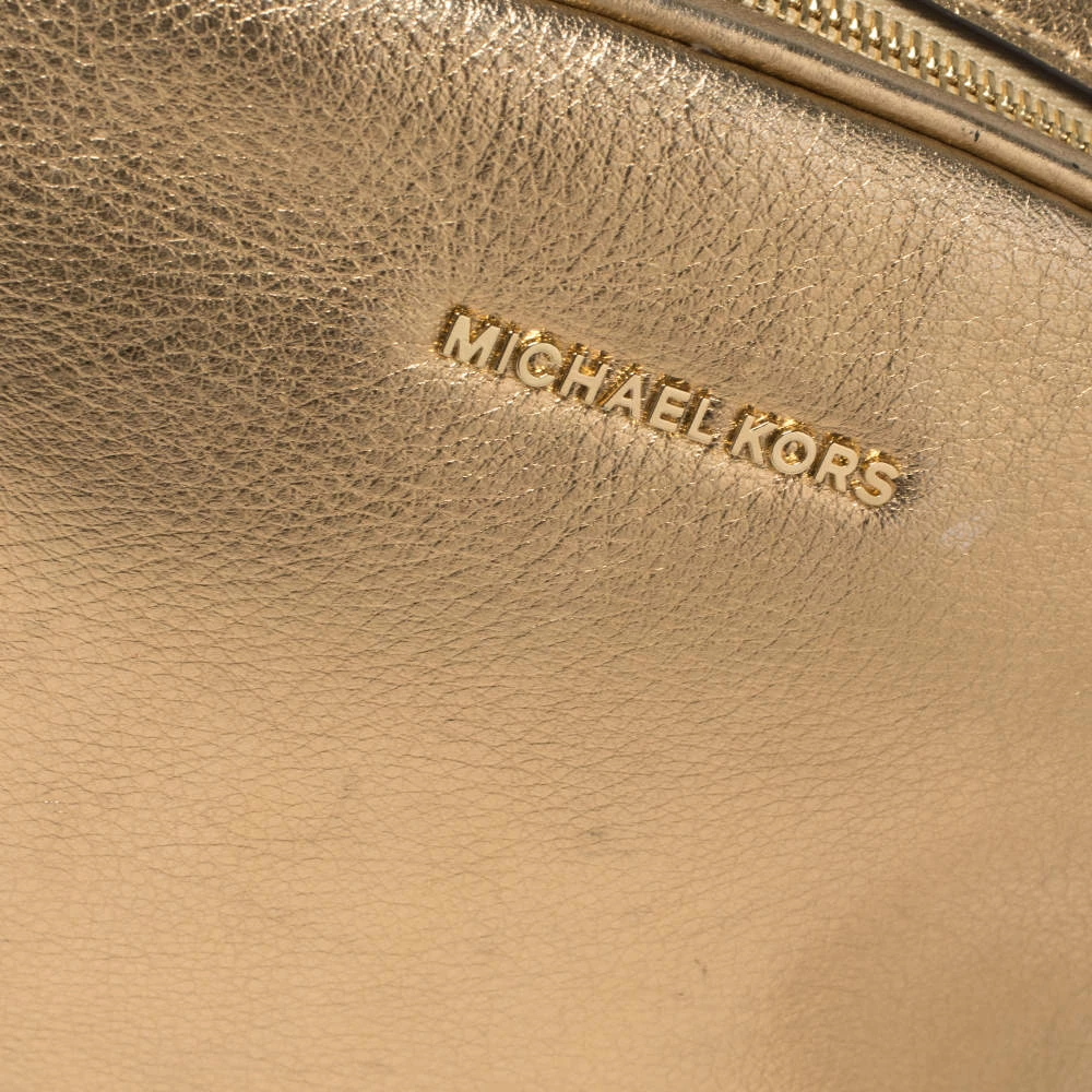 Michael Kors Metallic Gold Leather Medium Ginny Crossbody Bag For Women - Image 5