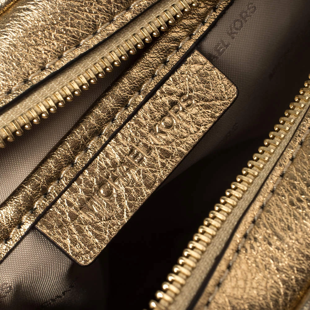 Michael Kors Metallic Gold Leather Medium Ginny Crossbody Bag For Women - Image 8