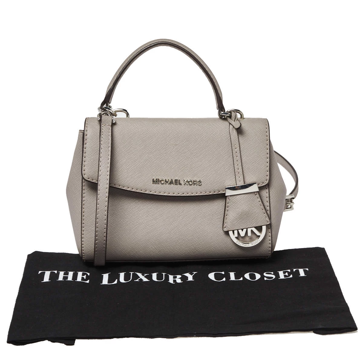 Michael Kors Grey Leather Mini Ava Top Handle Bag For Women - Image 9