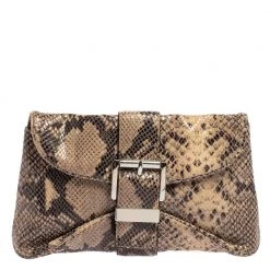 Michael Kors Dark Sand Python Effect Leather Heidi Clutch For Women