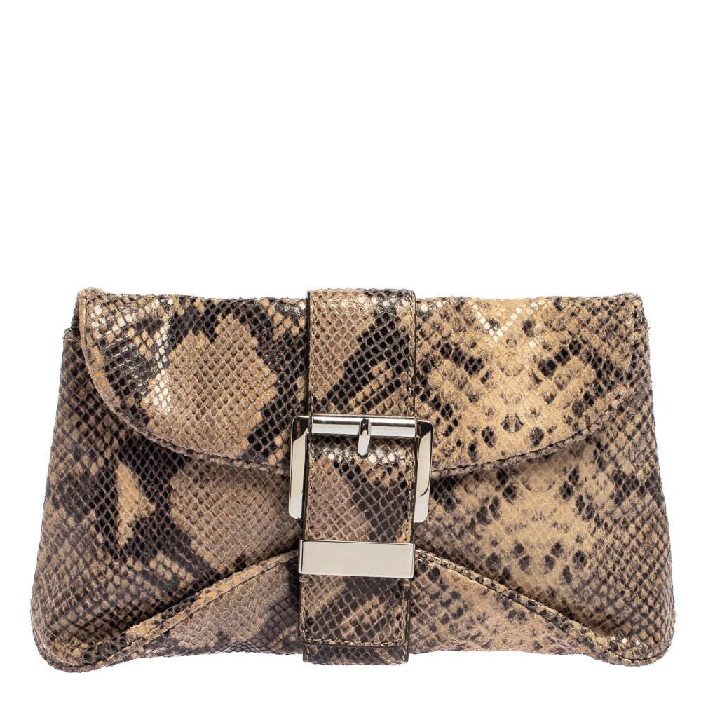 Michael Kors Dark Sand Python Effect Leather Heidi Clutch For Women