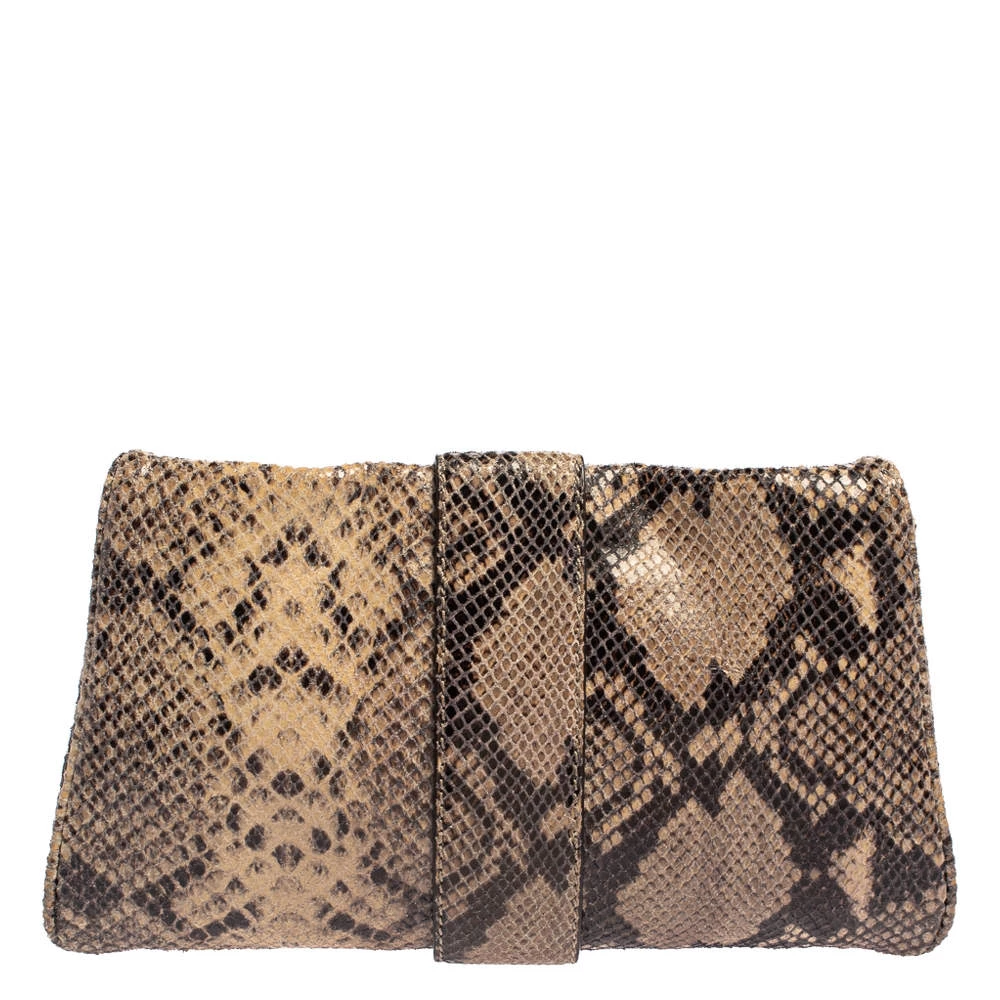 Michael Kors Dark Sand Python Effect Leather Heidi Clutch For Women - Image 4