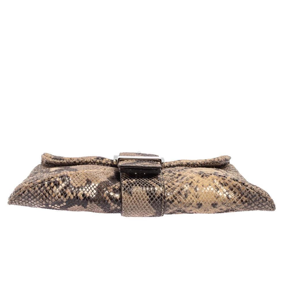 Michael Kors Dark Sand Python Effect Leather Heidi Clutch For Women - Image 7