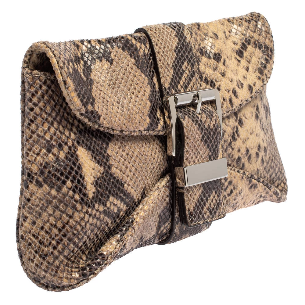Michael Kors Dark Sand Python Effect Leather Heidi Clutch For Women - Image 3