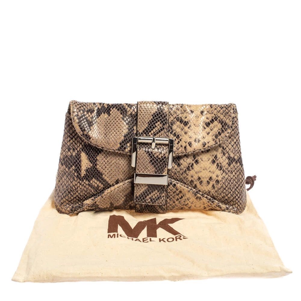 Michael Kors Dark Sand Python Effect Leather Heidi Clutch For Women - Image 13